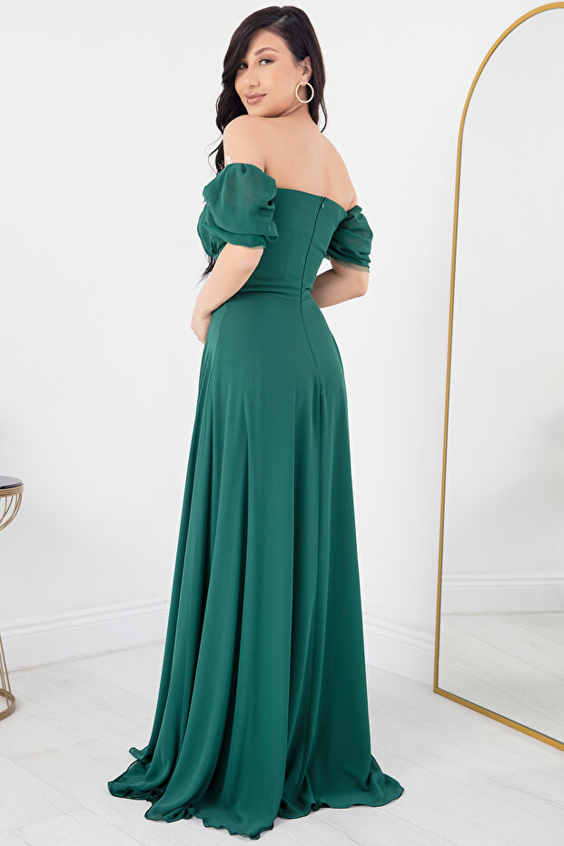 Straplez Yırtmaçlı Şifon Elbise DNS1591 - 7