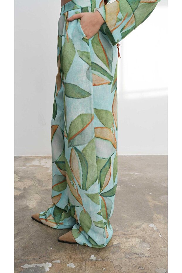 بدلة كتان منقوشة باللون الأخضر 9735-08 - 8