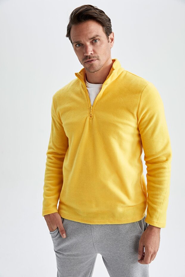 Fleece-Sweatshirt mit normaler Passform und Stehkragen und halbem Reißverschluss Y3996az22au - 1