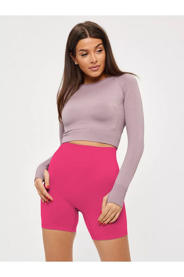Jerovin Model Toparlayıcı Örme Seamless Push Up Etkili Kısa Şort Pembe Renk - 3