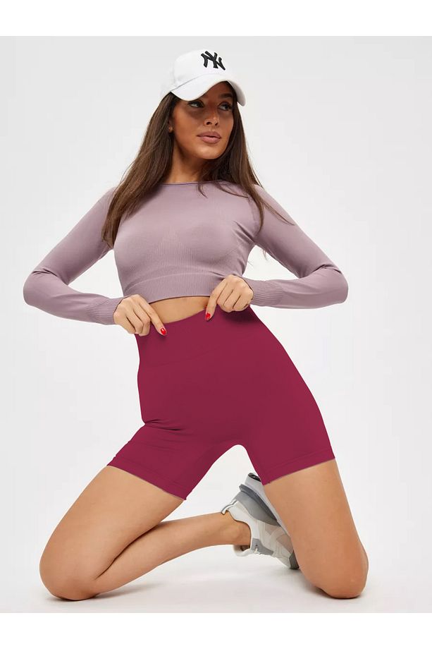 Jerovin Model Toparlayıcı Örme Seamless Push Up Etkili Kısa Şort Bordo Renk - 4
