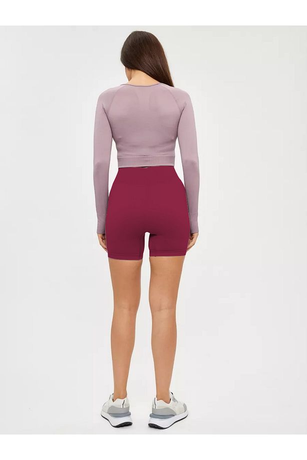 Jerovin Model Toparlayıcı Örme Seamless Push Up Etkili Kısa Şort Bordo Renk - 5