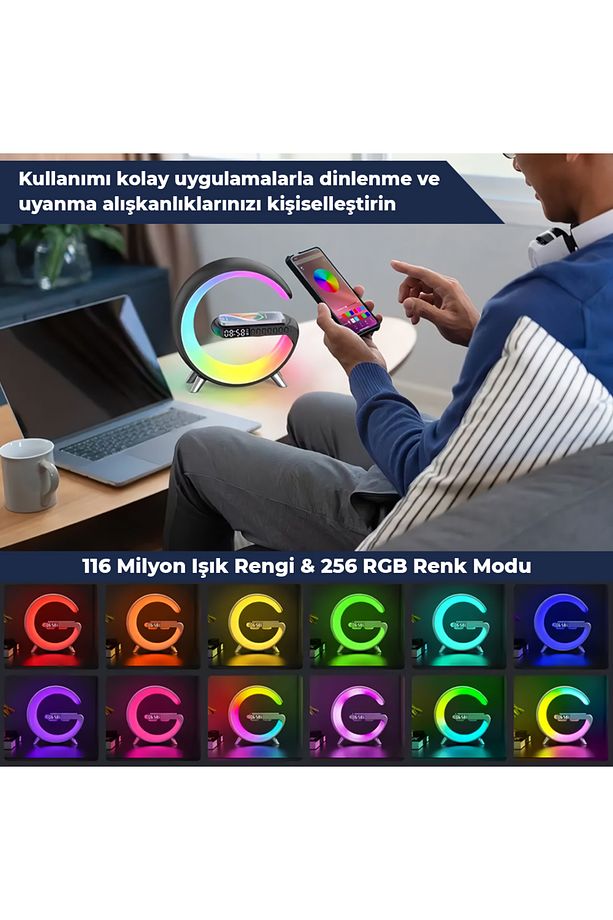 RGB Çalar Saatli Gece Lambası Fonksiyonlu BT Destekli Çağrı Cevaplayabilen Hoparlör - 6