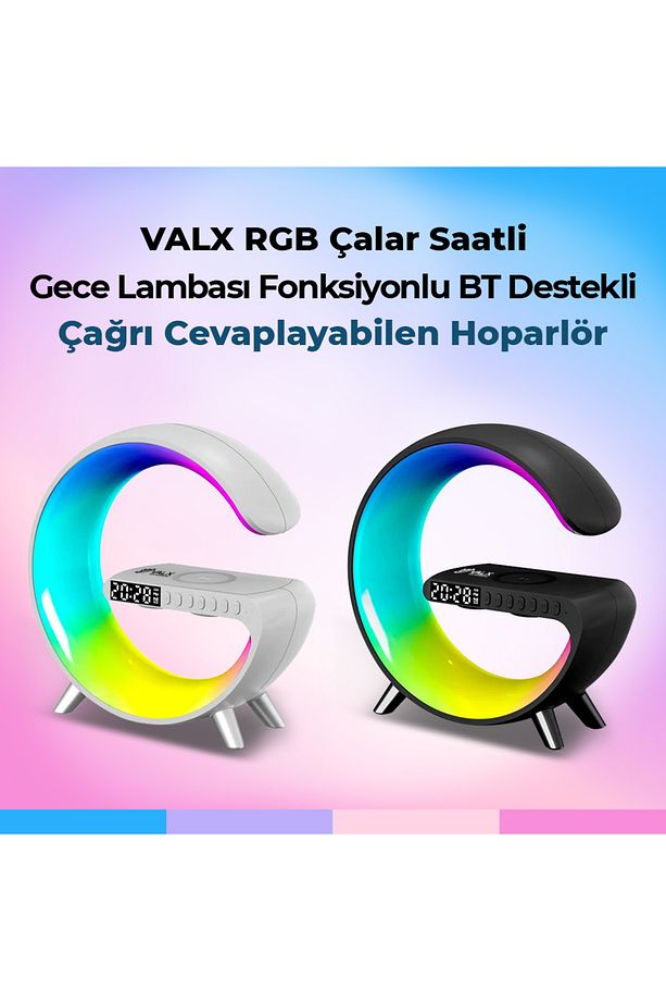 RGB Çalar Saatli Gece Lambası Fonksiyonlu BT Destekli Çağrı Cevaplayabilen Hoparlör - 2