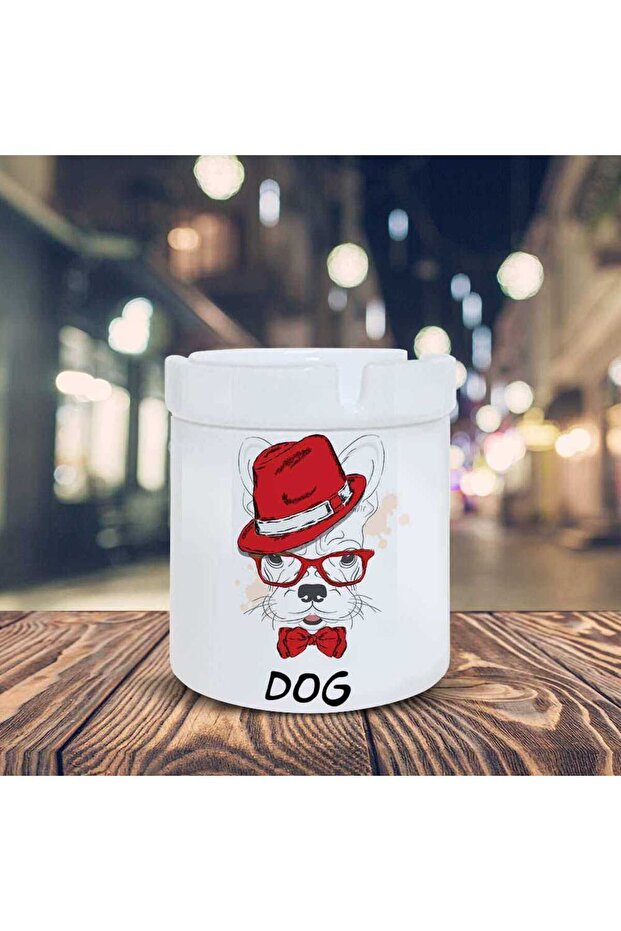 Red Hat Dog Printed Ashtray Ceramic Ash Tray-25489