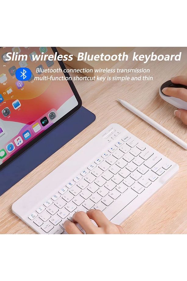 Tüm Cihazlara Uyumlu Akıllı Taşınabilir Şarj Edilebilir Kablosuz Bluetooth Klavye ve Mause Seti - 2