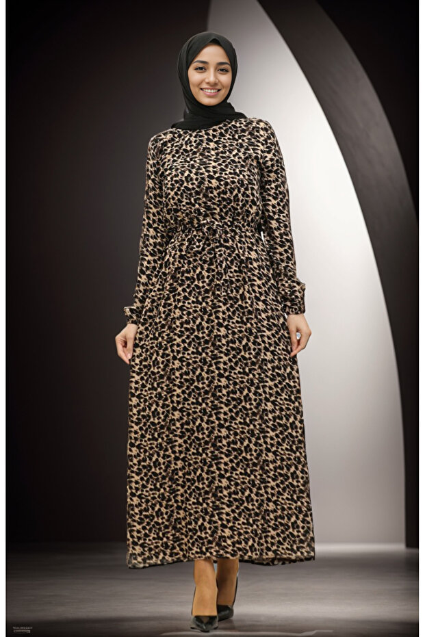 فستان فيسكوز بنقشة الفهد - 1