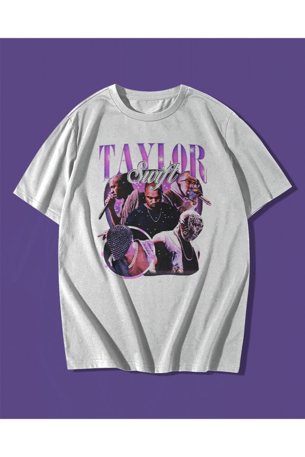 Kanye West Taylor Swift Sarkastic Themed Bootleg Style Oversize Unisex White T-Shirt Tee