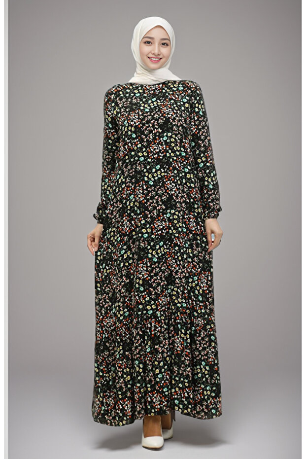 Floral Viscose Dress with Gathered Hem