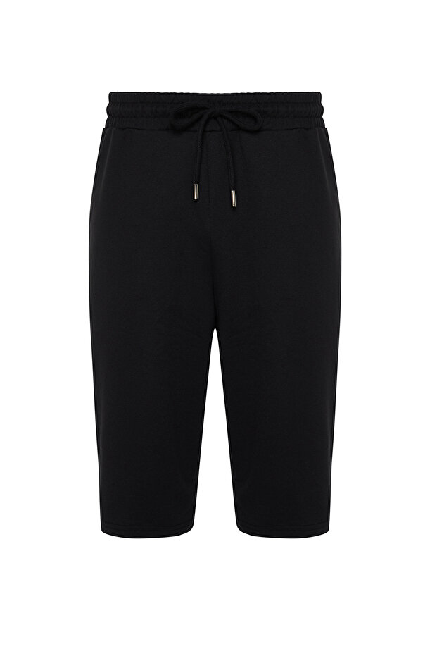 Basic Siyah Regular/Normal Kesim Uzun Boy Lastik Belli Kordonlu Şort TMNSS24SR00036 - 7