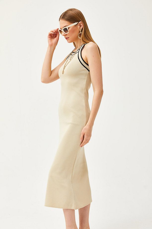 Kadın Taş Halter Yaka Maxi Triko Elbise ELB-19002070 - 3
