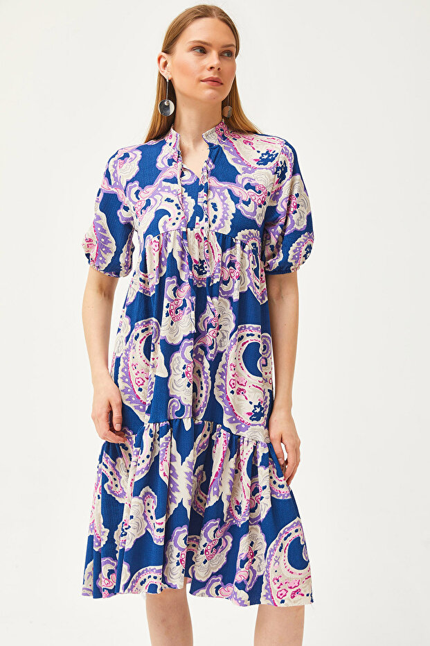 Women's Indigo Collar Lace-up Casual Dress ELB-19002073