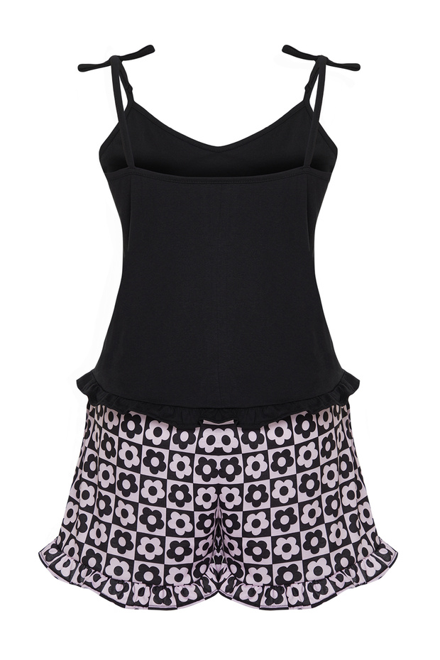 Siyah Askılı Desenli Örme Pijama Takımı TBBSS24AI00032 - 8