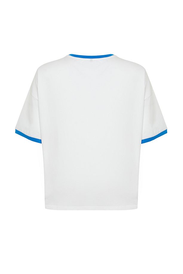 Ekru Unisex Oversize Rahat %100 Pamuklu Couple Örme T-Shirt TBBSS24BF00033 - 8