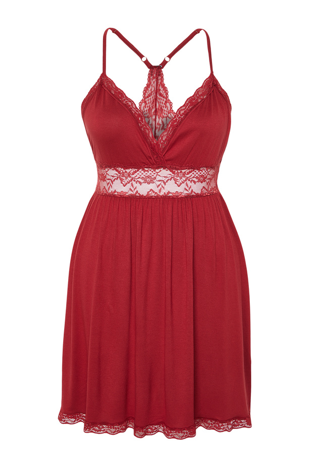 Bordo Dantel ve Sırt Detaylı Örme Gecelik TBBSS24CH00017 - 7