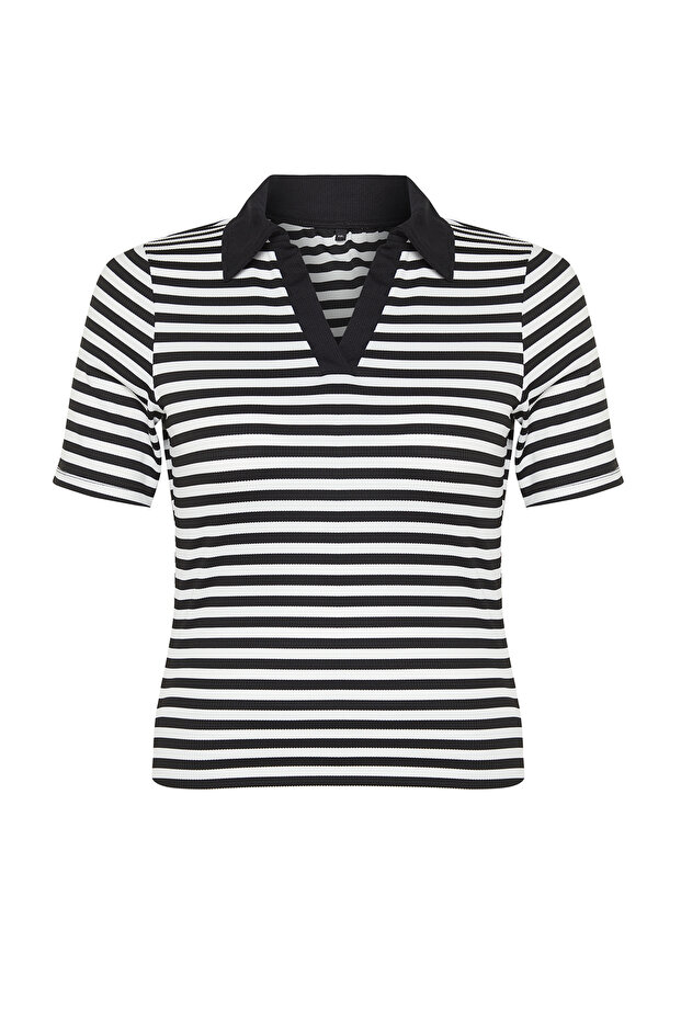 Siyah-Beyaz Çizgili Fittili Örme Bluz TBBSS24AF00022 - 7