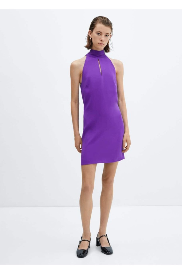 Kurdeleli halter yakalı elbise - 2