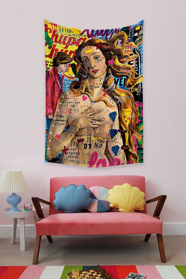 Pop Art Botticelli Venüs'ün Doğuşu Grafiti Duvar Örtüsü Halısı - 1