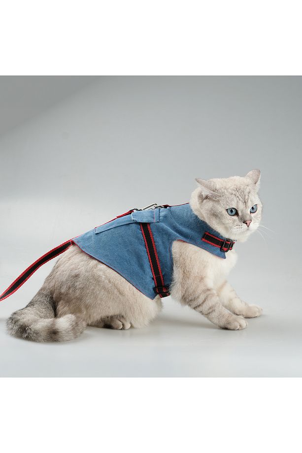 Kaçış Önleyici Kot Kedi Gezdirme Tasması Ve Küçük Irk Köpek Gezdirme Tasması Airtag Cepli - 1