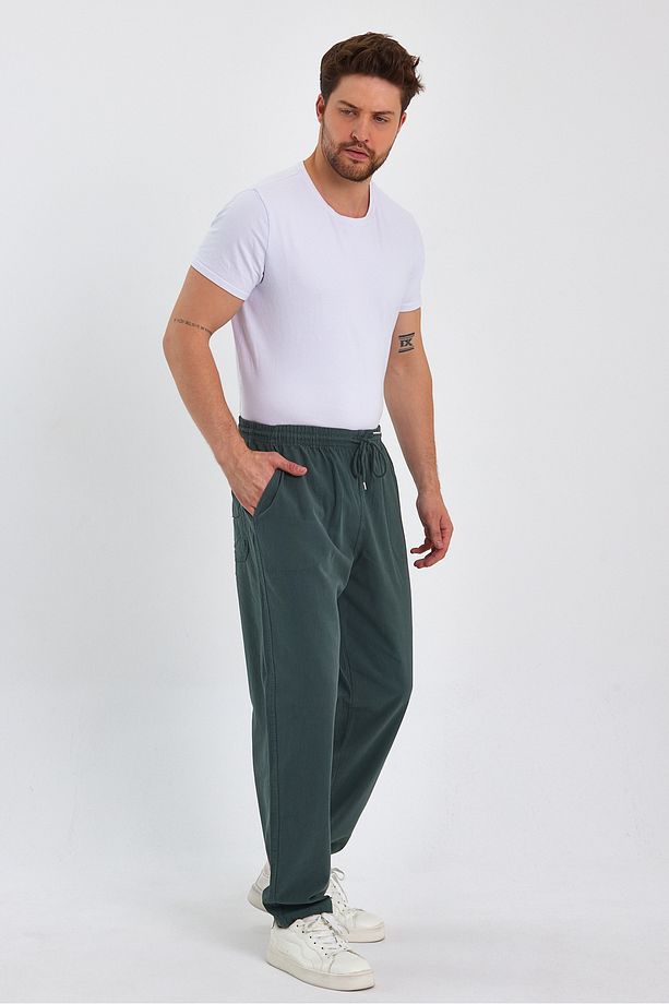 Erkek Koyu Yeşil Renk Basic Relaxed Fit Jogger Pantolon - 4