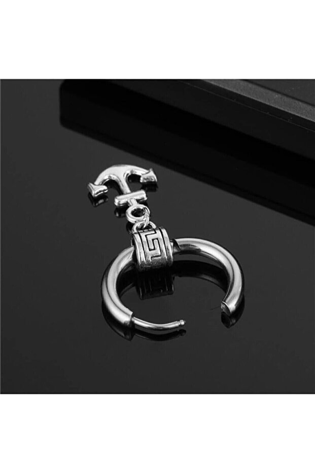 Gümüş Şimşek, Çapa, kurukafa Model Sallantılı Çelik Unisex Küpe Set (3 adet) - 5