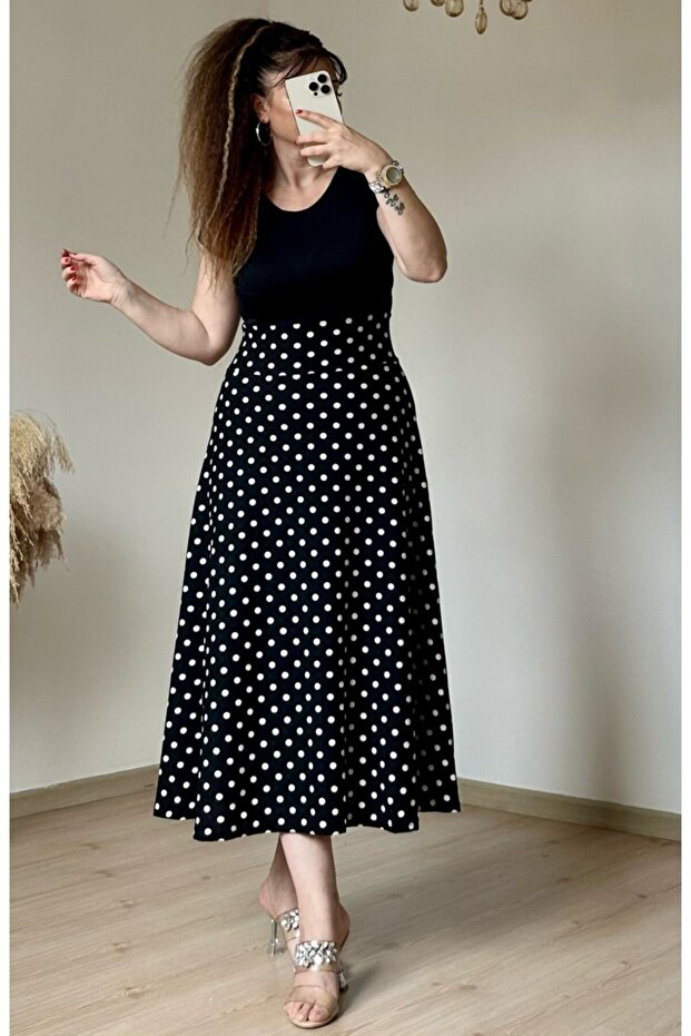 فستان منقوش باللون الأسود العلوي - 1