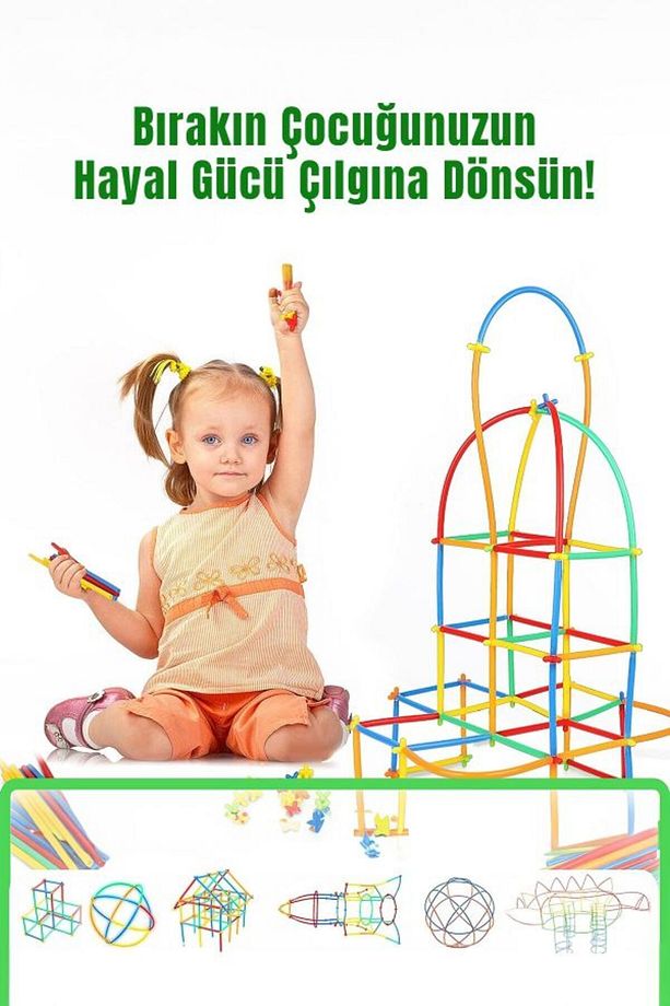 Eğitici Bambu Çubukları Yapı  300 Parça Puzzle Zeka Oyunları Kodlama Oyuncakları Tak Çıkar Oyuncak - 3