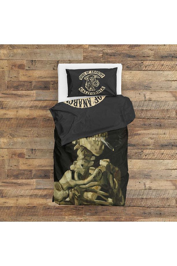 Sons Of Anarchy & Skull Of A Skeleton With Burning Cigarette Nevresim Takımı 160 Cm X 220 Cm - 1