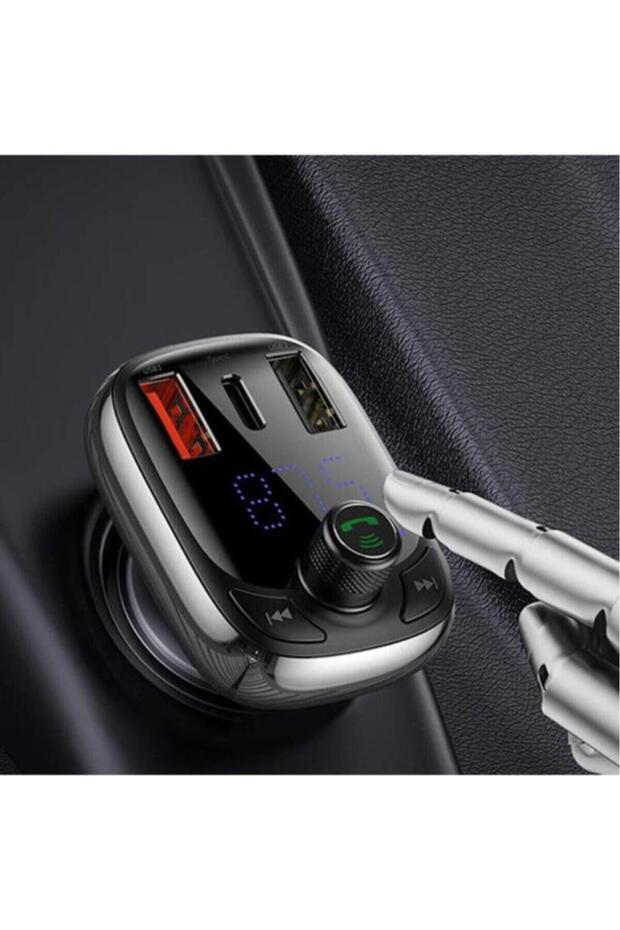 T Typed S-13 Bluetooth Fm Transmitter 36w Qc 4.0 Dual Usb & Type-c Araç 
Şarj Cihazı Siyah AD-30918 - 3