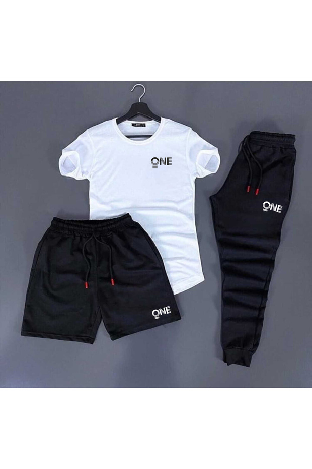 3-Pack Slim Fit Unisex T-Shirt-Shorts-Sweatpants Set One Printed
