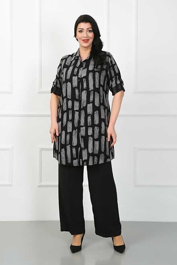 Women's Black Cotton Viscose Large Size Tunic