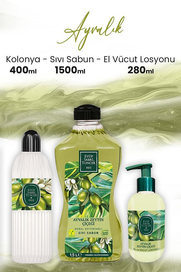 Ayvalık Zeytin Vücut Losyonu 280 Ml, Kolonya 400 ml Ve Sıvı Sabun 1500 ml - 1
