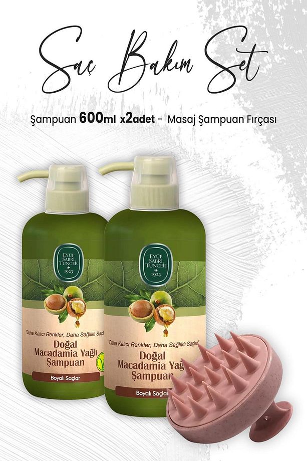Doğal Macadamia Yağlı Şampuan 600 ml X 2 Adet Ve Masaj Şampuan Fırçası - 1