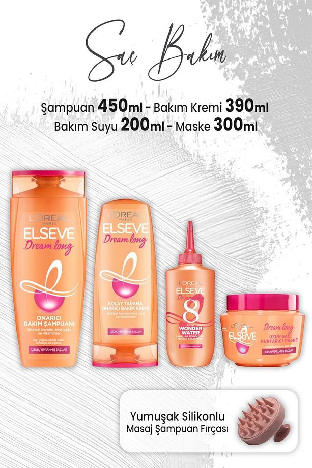 Dream Long Şampuan 450 Ml, Krem 390 Ml, Bakım Suyu 200 Ml, Maske 300 ml Ve Masaj Şampuan Fırç - 1