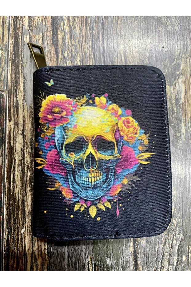 Skull Patterned Ethnic Authentic Patterned Compartmented Useful Wallet - 1
