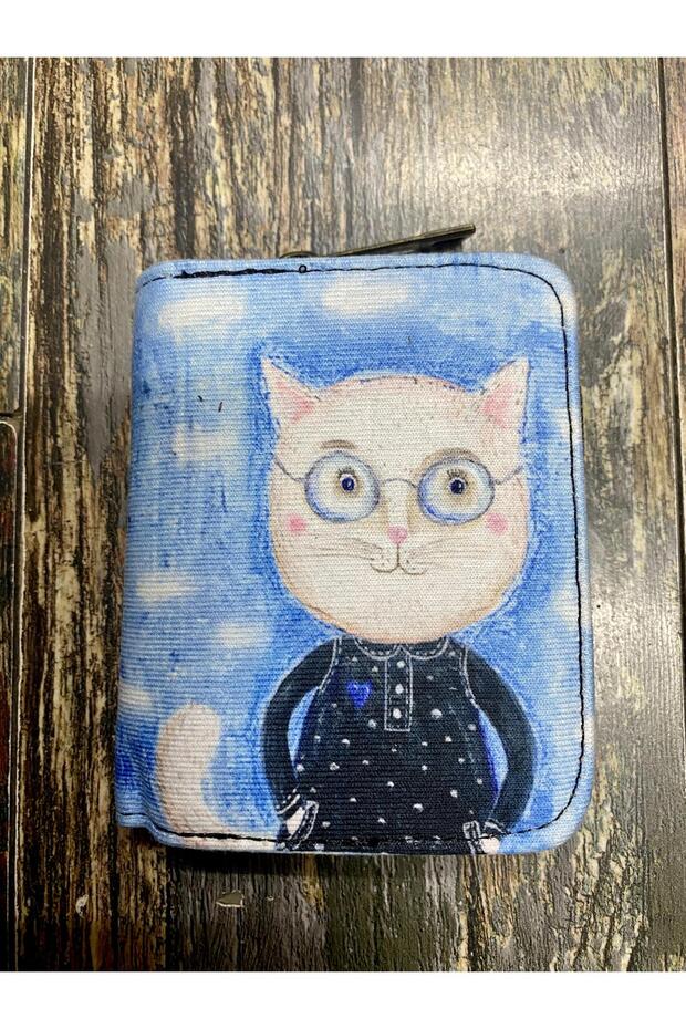 محفظة مفيدة منقوشة على شكل قطة مع حجرة - 1