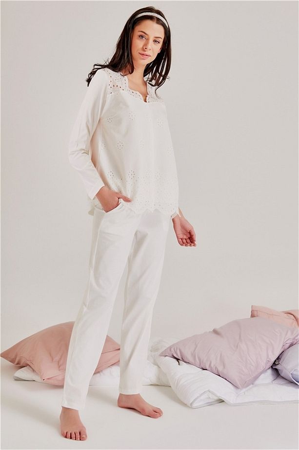Brodeli Uzun Kollu Pijama Tk - 17108 - 1