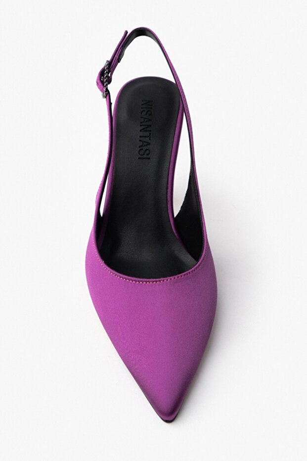 Dámské boty na podpatku se saténovým páskem Mendy Plum se špičatou špičkou - 5
