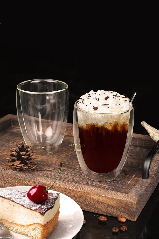 Çift Cidarlı Bardak 300 ml Ev Ofis Çay Fincanı Kahve Sunum Bardağı 4 Adet - 2