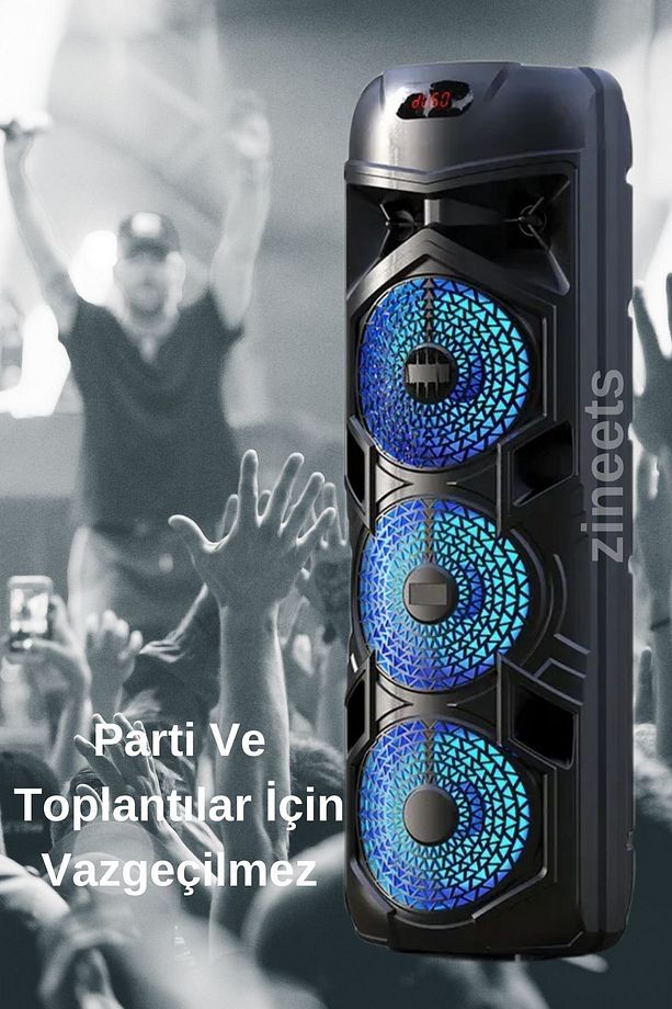 Siyah Işıklı Büyük Boy Party Box Bluetooth Hoparlör Taşınabilir Şarjlı Ses Sistemi RADYOLU Karaoke - 5