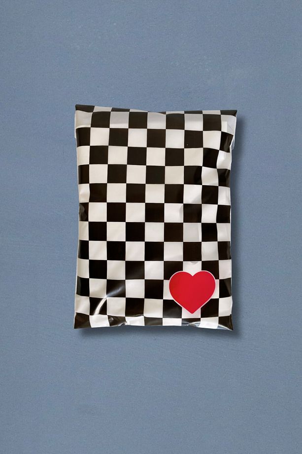 18x25 Cm Kargo Poşeti - Dama Desenli Baskılı Kargo Poşeti 100 Adet - 1