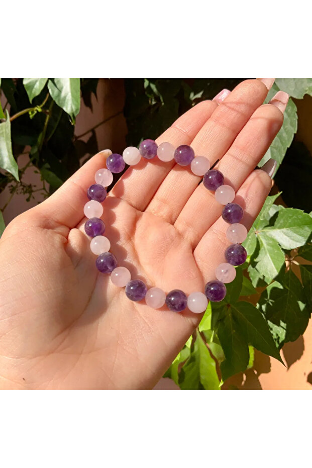Amethyst and Pink Quartz Stone Bracelet