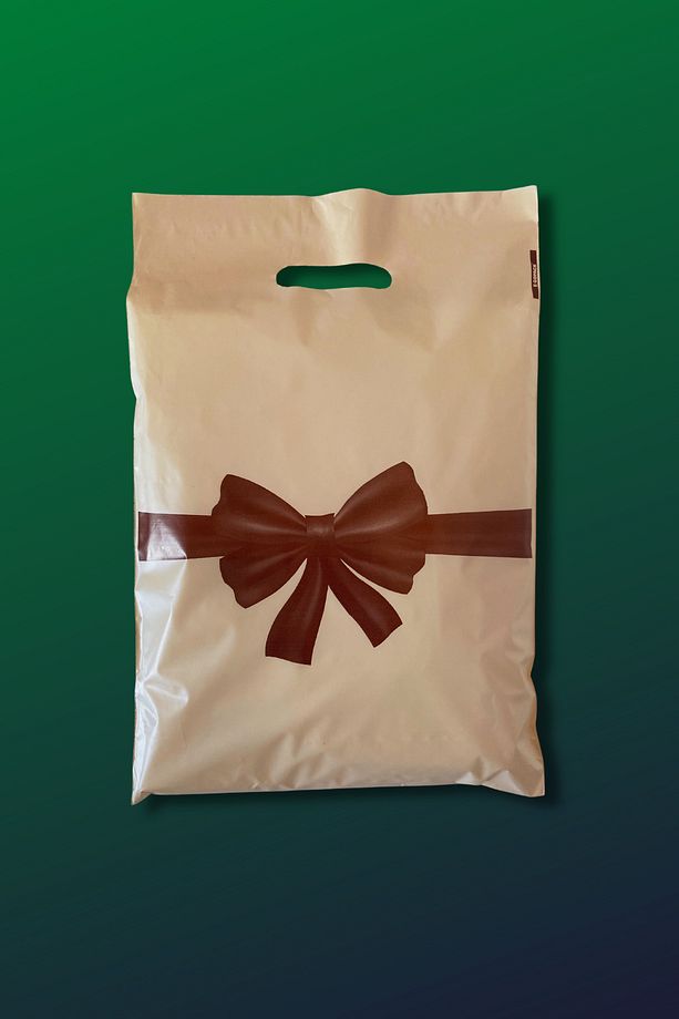 25x35 Cm Mağaza Poşeti - Kurdele Desenli Baskılı El Geçme Mağaza Poşeti 100 Adet - 1
