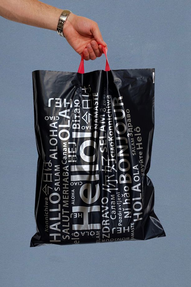 40x50 Cm Mağaza Poşeti - Hello Desenli Baskılı Kulplu Mağaza Poşeti 100 Adet - 2