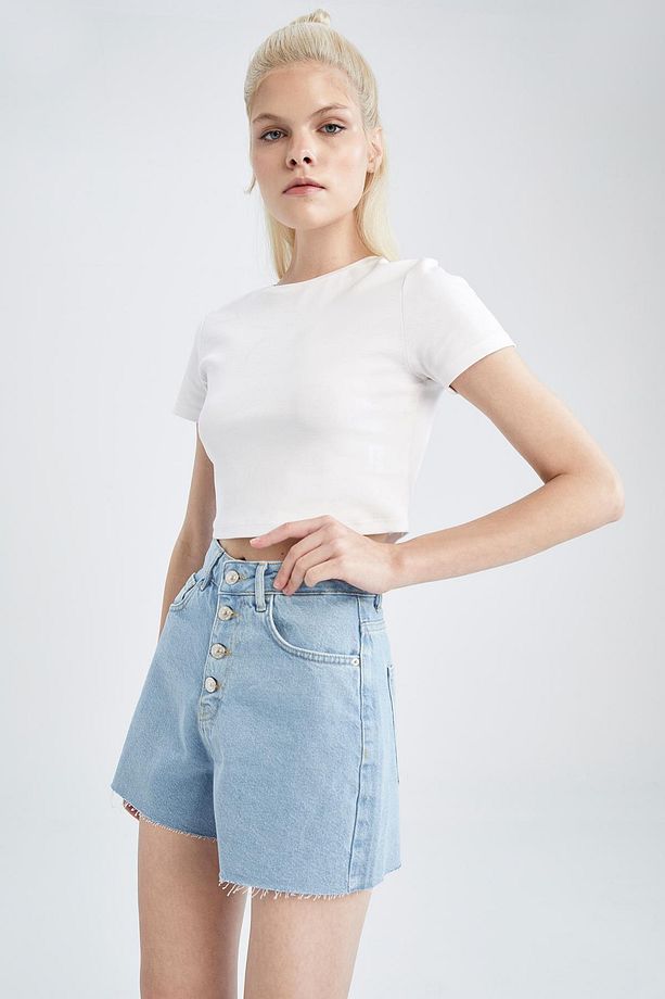 Mom Fit Yüksek Bel Jean %100 Pamuk Şort Y0224az22sm - 4