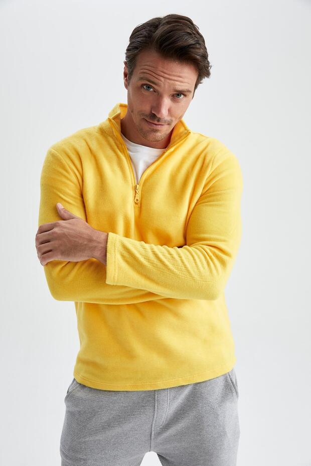 Fleece-Sweatshirt mit normaler Passform und Stehkragen und halbem Reißverschluss Y3996az22au - 3