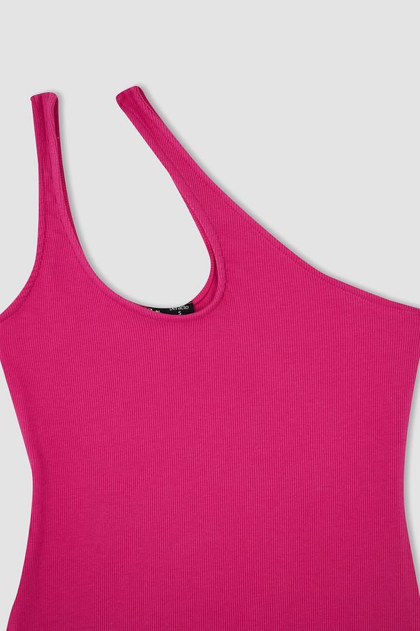 Coool Bodycon Tek Omuzlu Kaşkorse Basic Düz Mini Elbise Y7766az22hs - 7