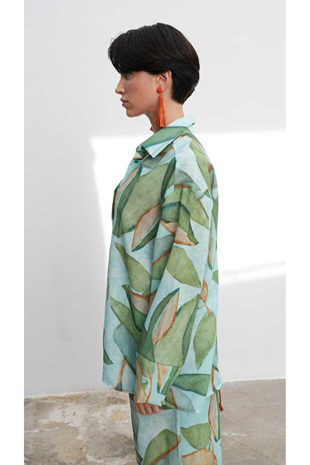 بدلة كتان منقوشة باللون الأخضر 9735-08 - 4