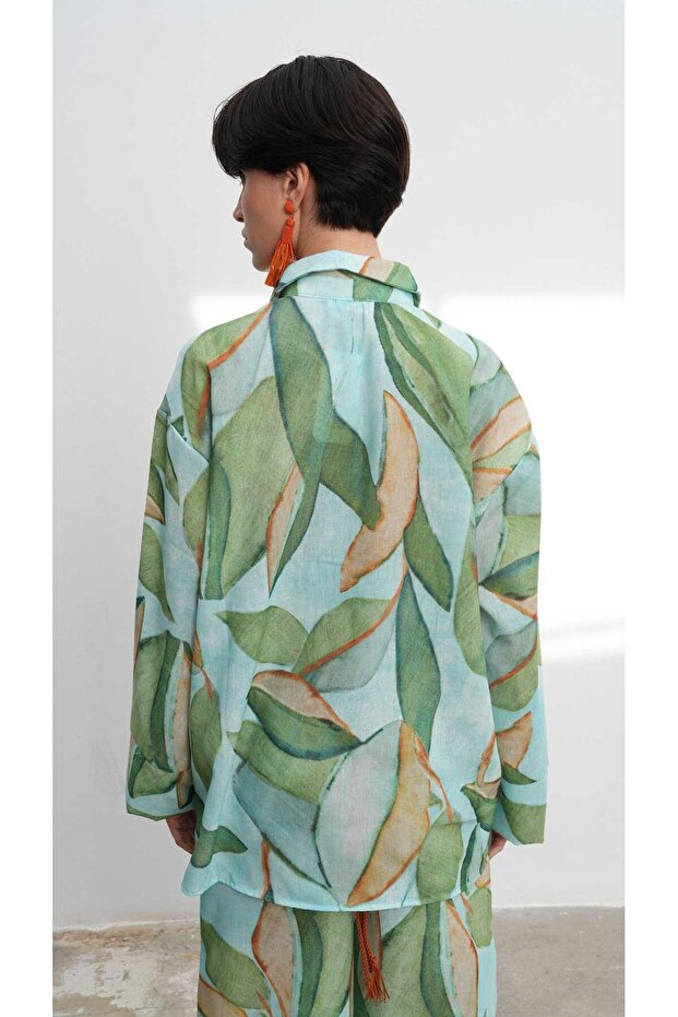 بدلة كتان منقوشة باللون الأخضر 9735-08 - 5