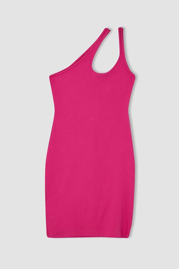 Coool Bodycon Tek Omuzlu Kaşkorse Basic Düz Mini Elbise Y7766az22hs - 8